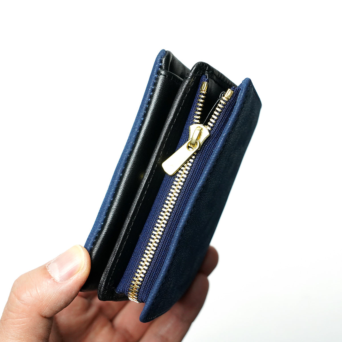 Indigo-dyed nubuck compact half wallet ZYS492