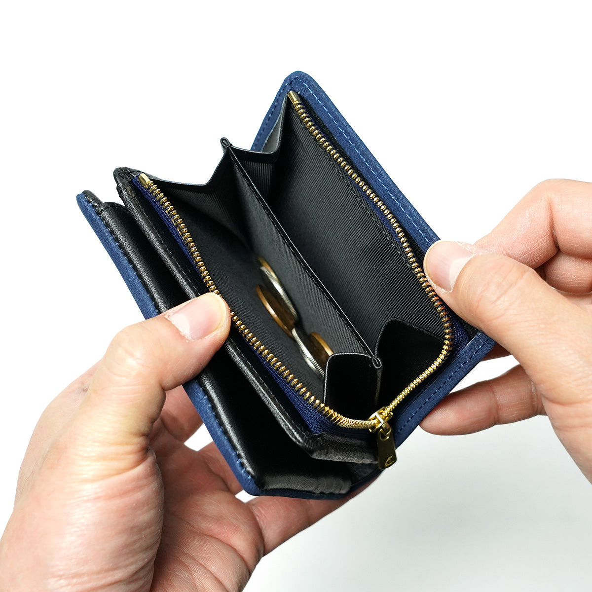Indigo-dyed nubuck compact half wallet ZYS492