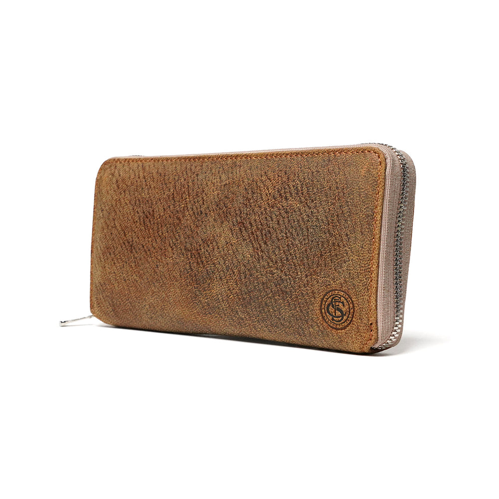 Waxed Elk Leather Round Zipper Long Wallet FZKM850 