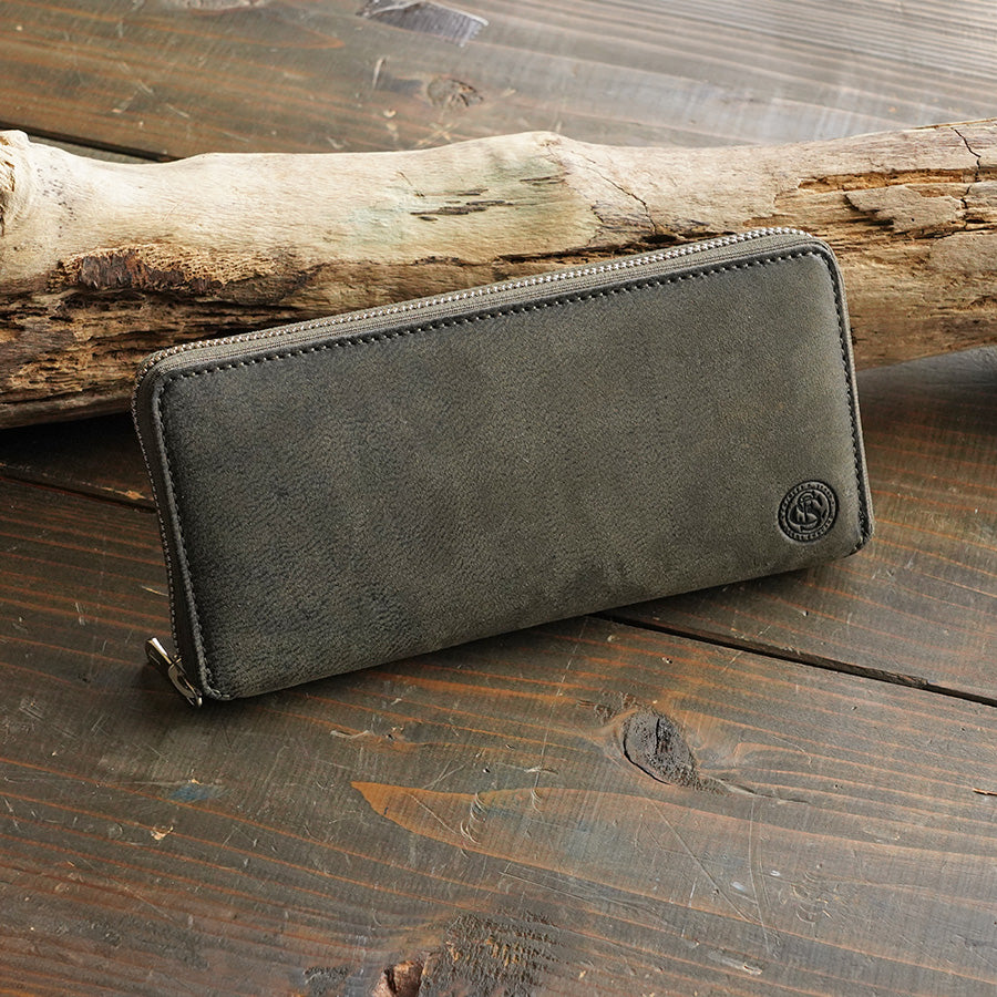 Waxed Elk Leather Round Zipper Long Wallet FZKM850 