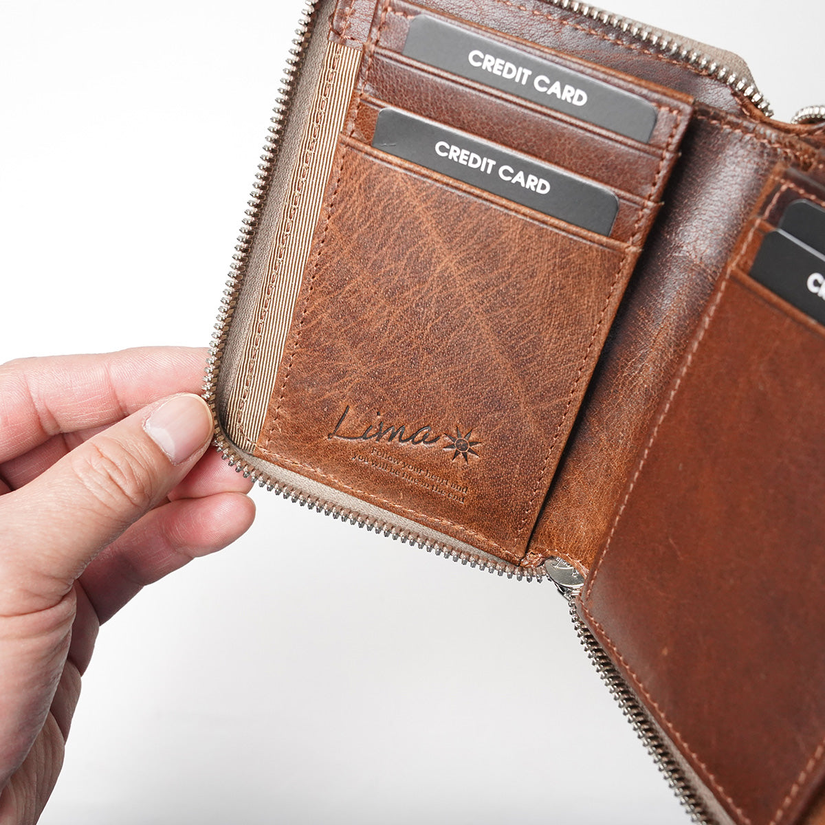 Waxed Elk Leather Round Zip Half Wallet FZKM851 