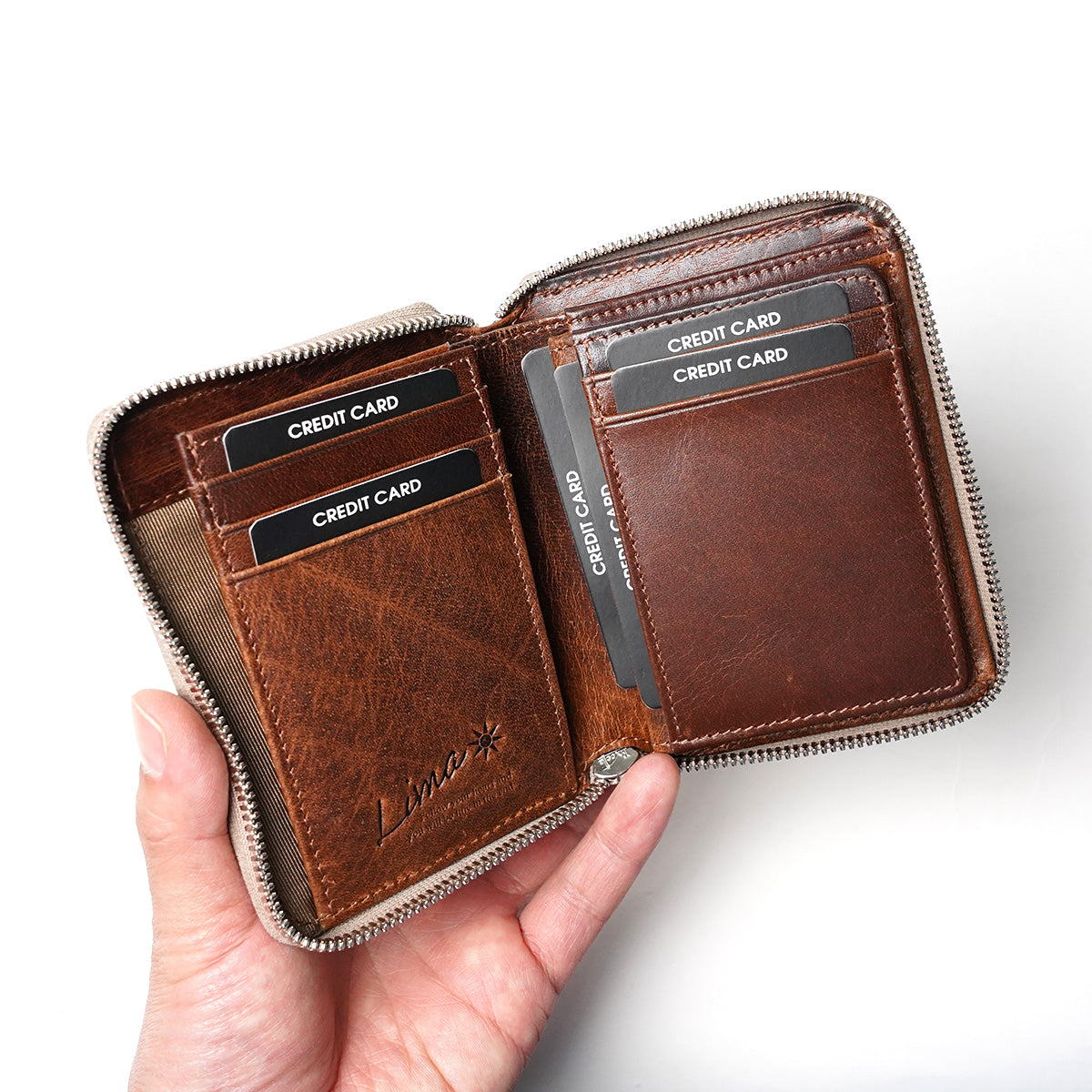 Waxed Elk Leather Round Zip Half Wallet FZKM851 