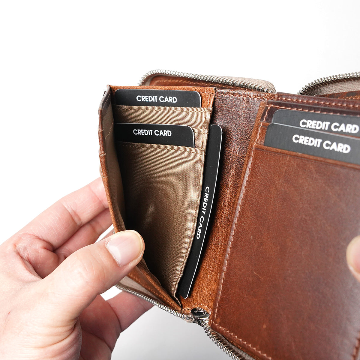 Waxed Elk Leather Round Zip Half Wallet FZKM851 