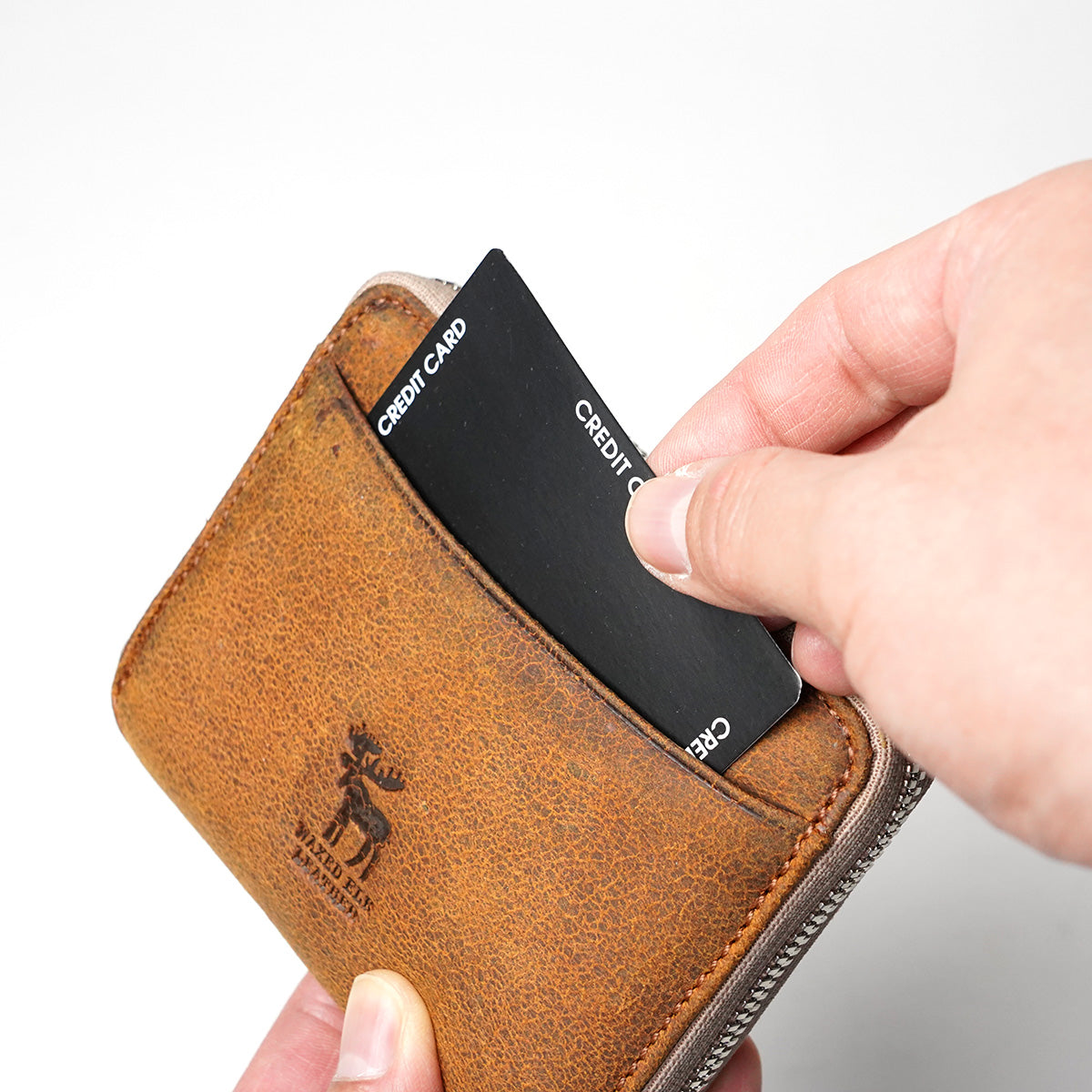 Waxed Elk Leather Round Zip Half Wallet FZKM851 