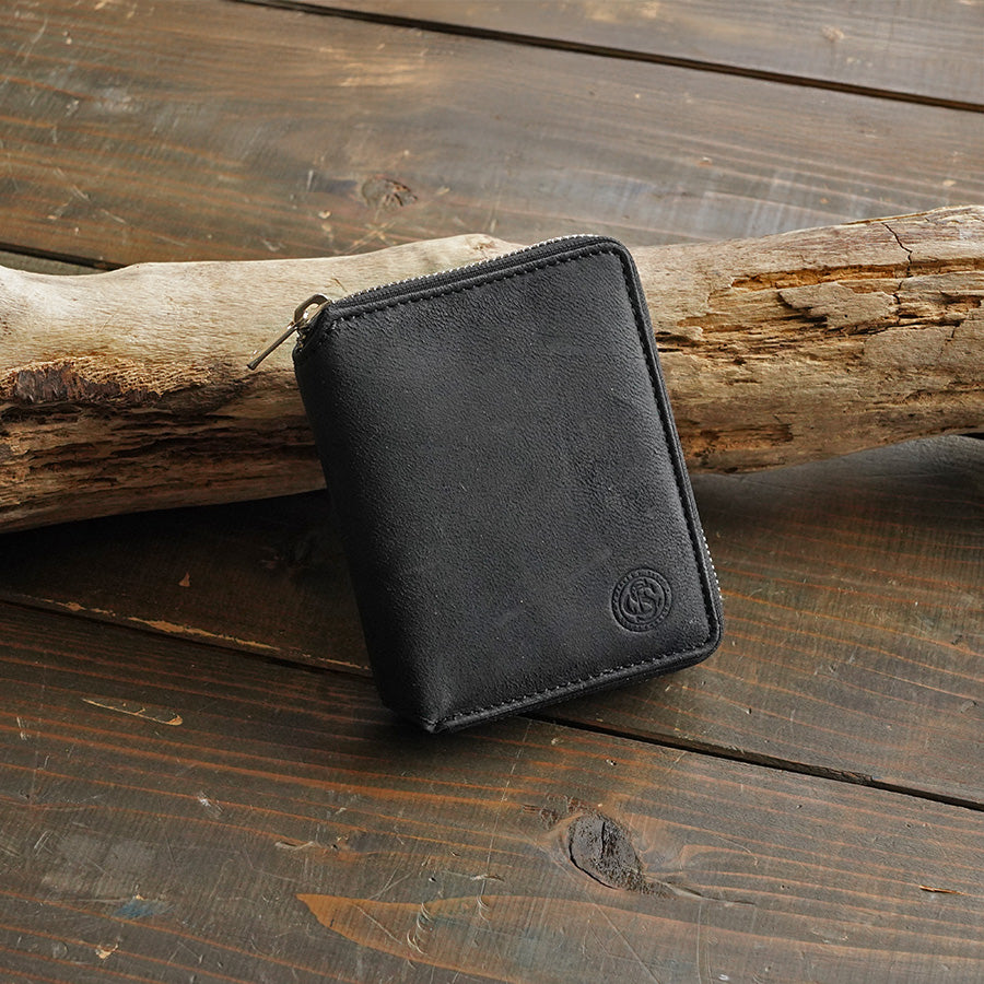 Waxed Elk Leather Round Zip Half Wallet FZKM851 