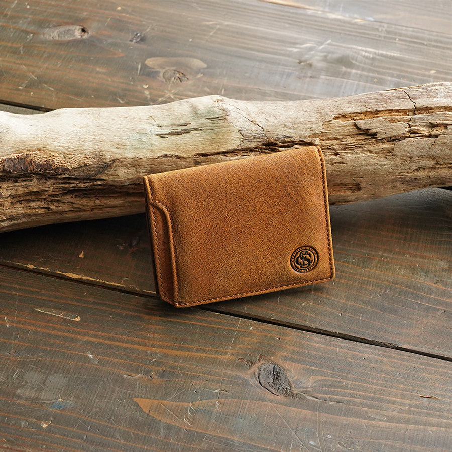 Waxed Elk Leather Bifold Mini Wallet FZKM854 