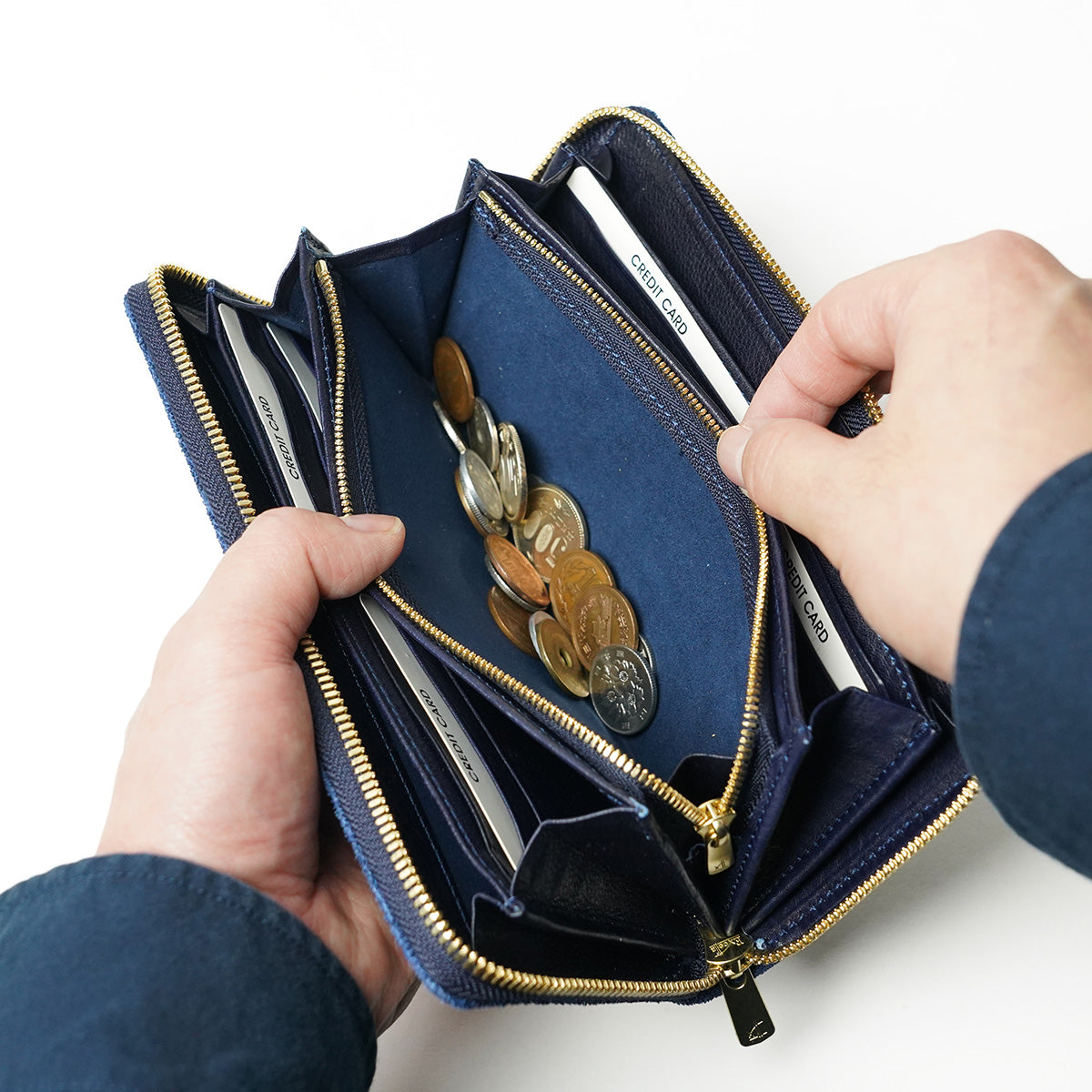 藍染め×象革 ラウンドファスナー 長財布 HRD1000