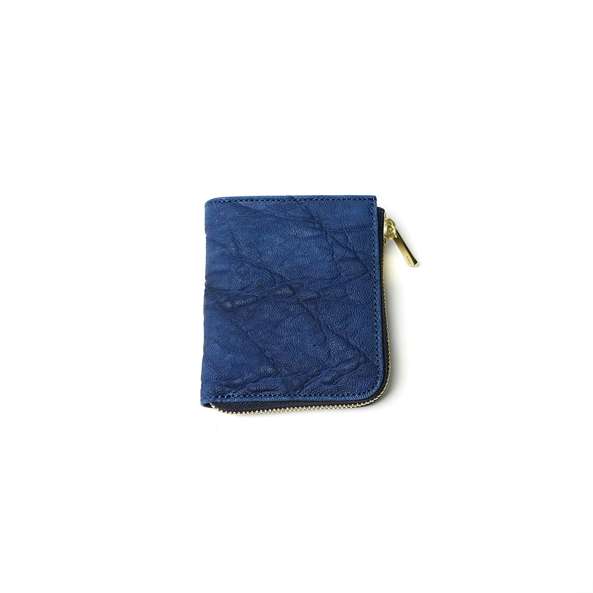 Indigo dyed x elephant leather L-shaped zipper mini half wallet HRD1002