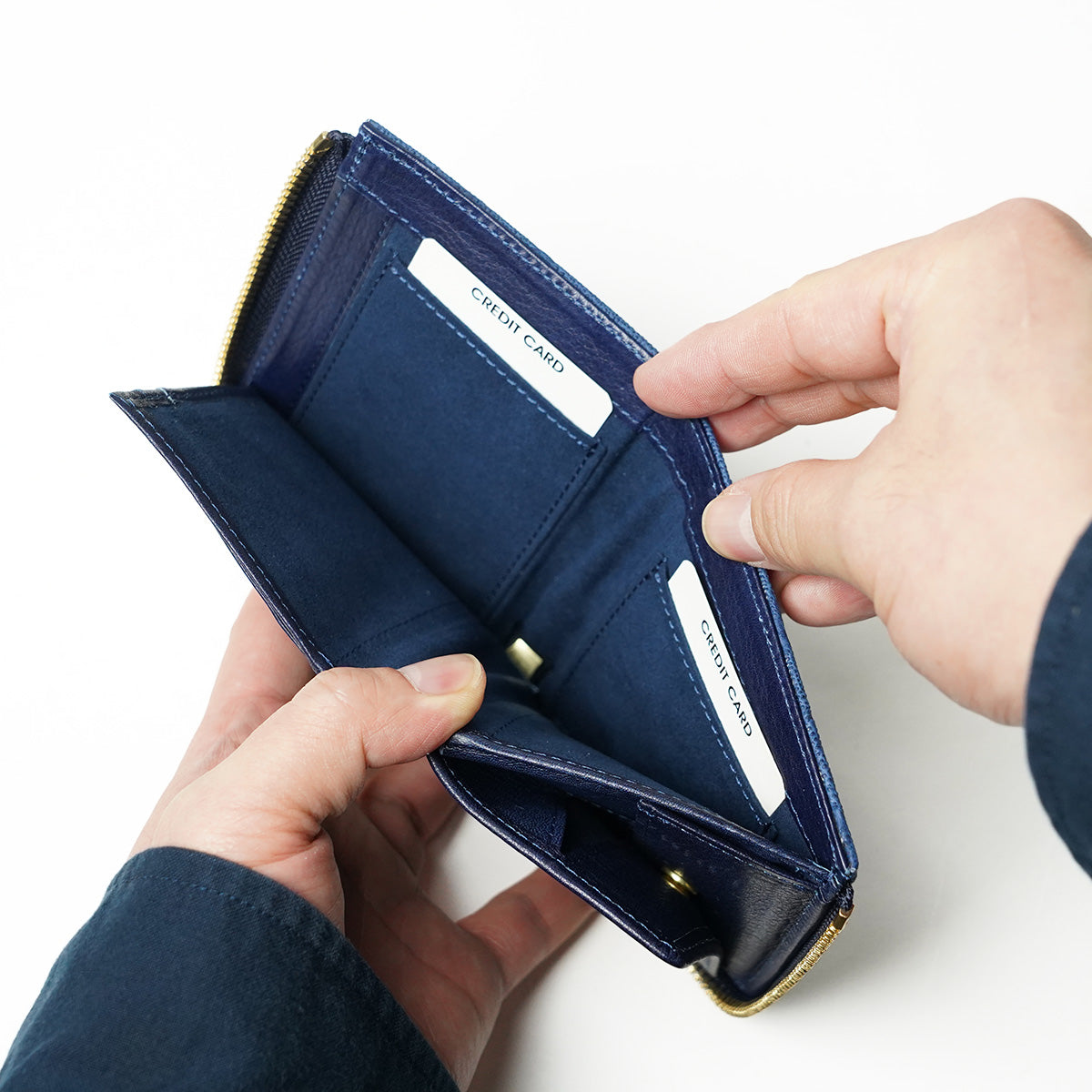 藍染め×象革 L字ファスナー ミニハーフ財布 HRD1002