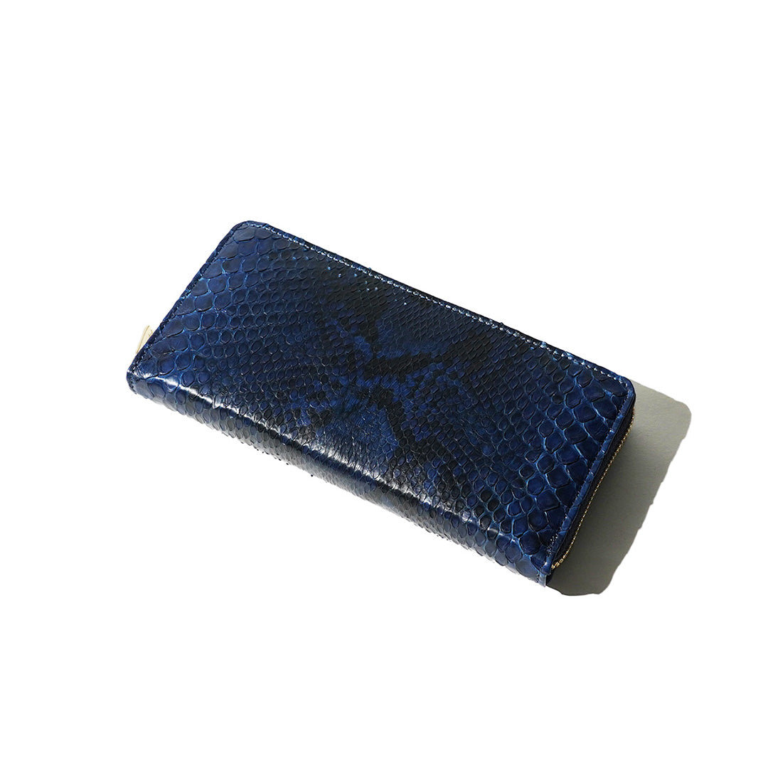Indigo dyed x snakeskin round zipper long wallet HRD2000