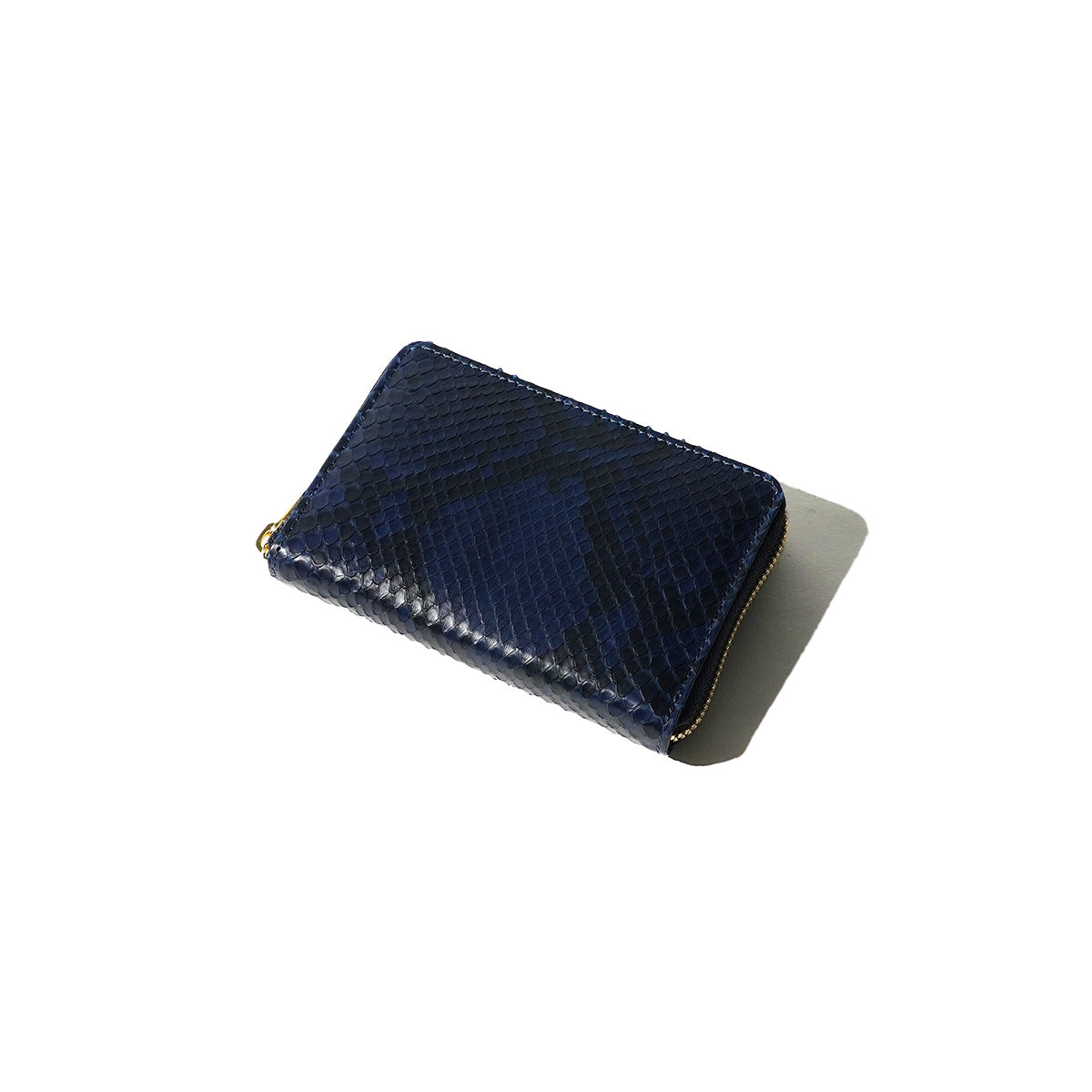 Indigo dyed x snake leather round zipper half wallet HRD2001