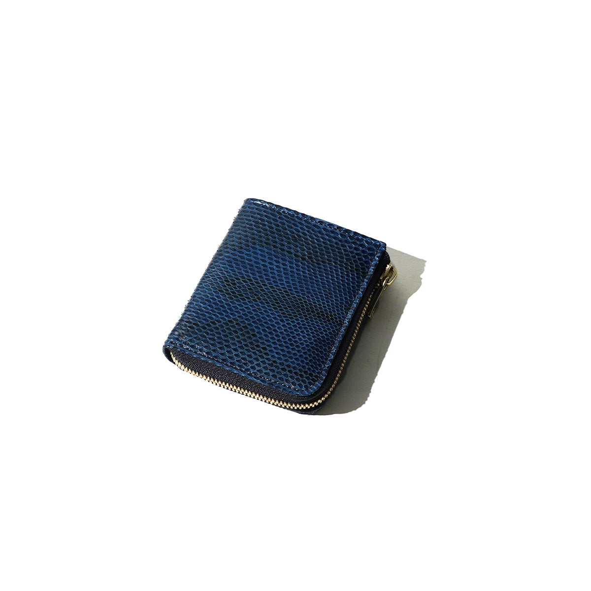 Indigo dyed x snakeskin L-shaped zipper mini half wallet HRD2002