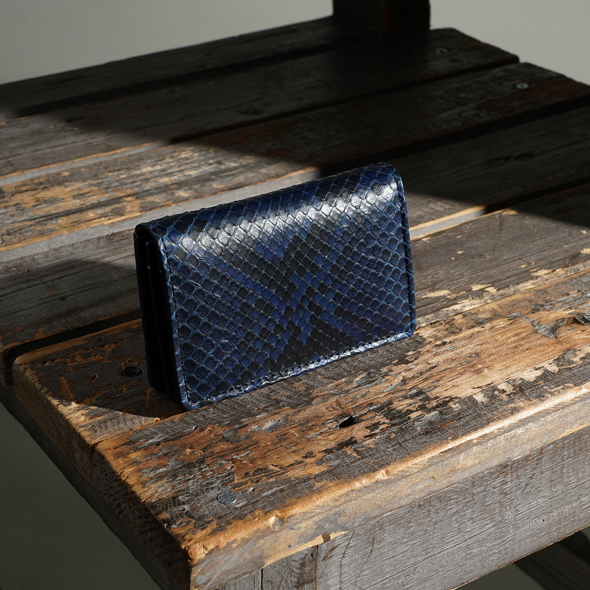 Indigo dyed x snakeskin business card holder HRD2004