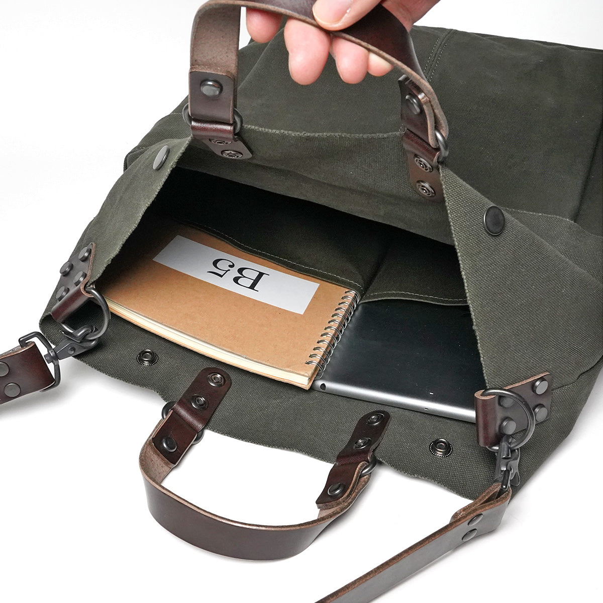 6号帆布×厚口ヌメ ハンドル付きエディターズバッグ KBS428