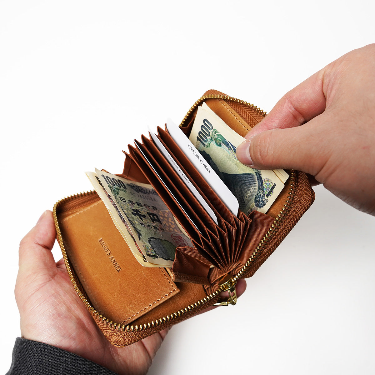 BAFU Leather - Buff Leather - Accordion Round Zipper Mini Wallet LZKM788