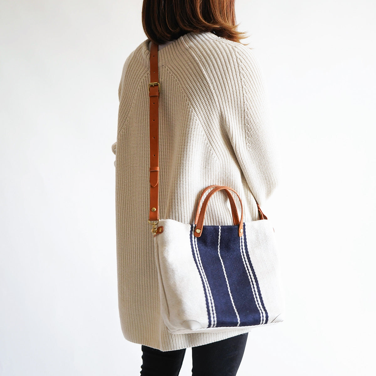Rayon Linen Herringbone B5 Tote Shoulder Bag SMAK704