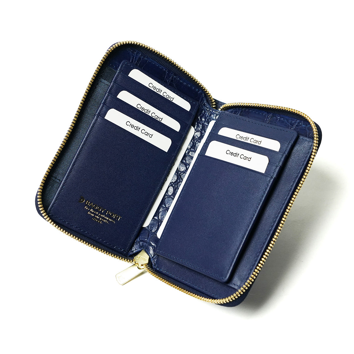 藍染め×クロコダイル ラウンドファスナー ハーフ財布 ZWL8001