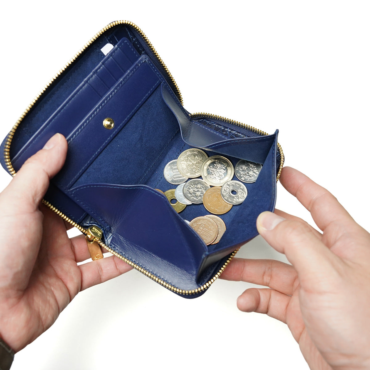 藍染め×クロコダイル ラウンドファスナー ハーフ財布 ZWL8001