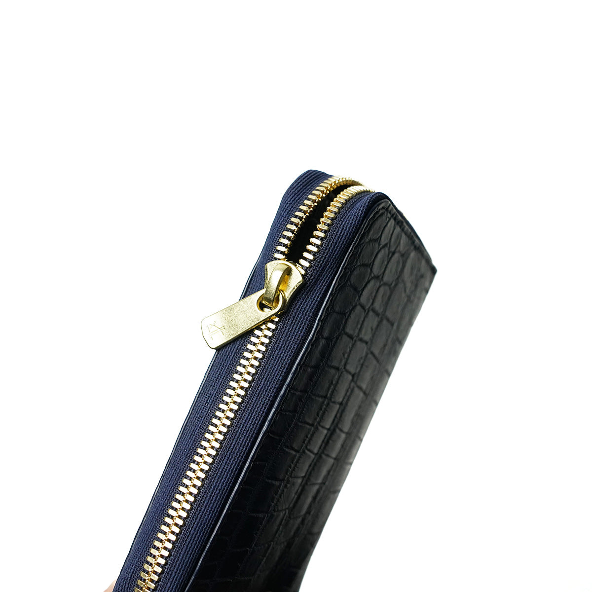 藍染め×クロコダイル ラウンドファスナー ハーフ財布 ZWL8001