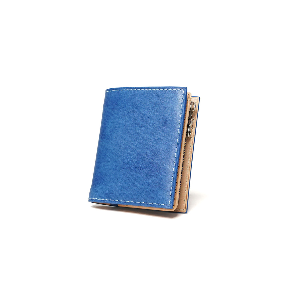 Indigo-dyed Leather Compact Half Wallet ZYS082