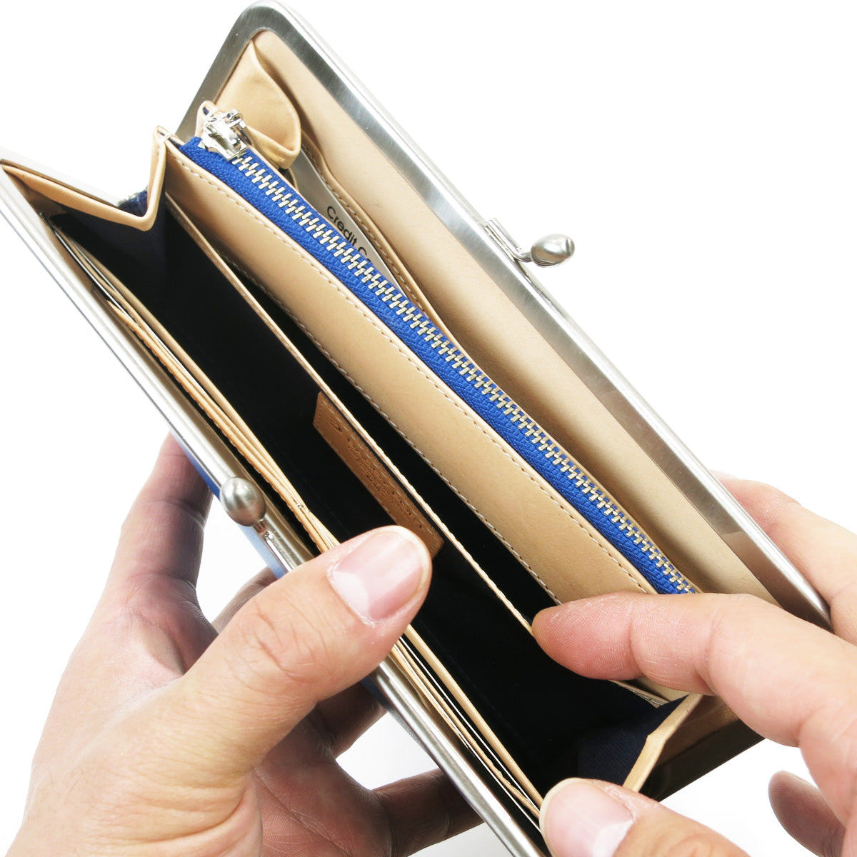 Indigo-dyed leather clasp long wallet ZYS084