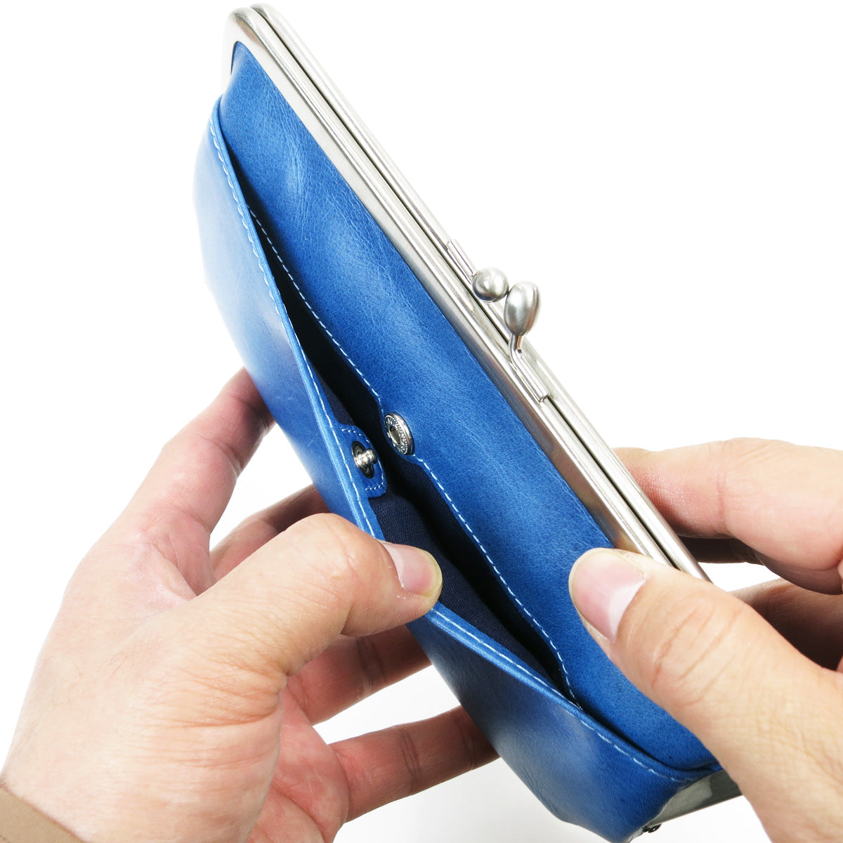 Indigo-dyed leather clasp long wallet ZYS084