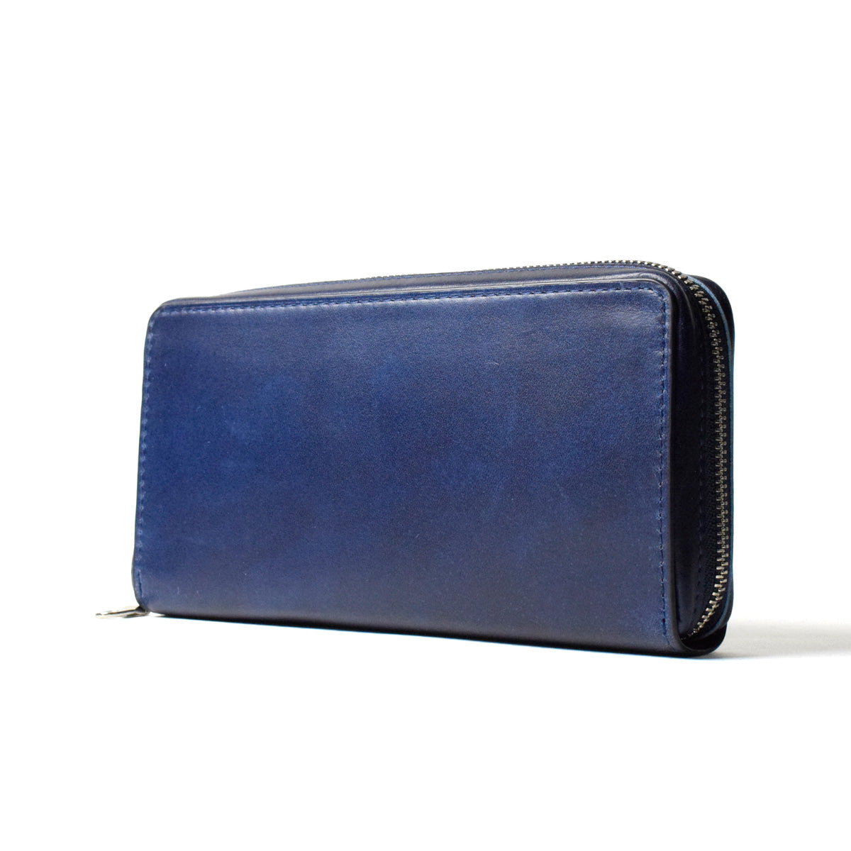 Indigo-dyed leather round zipper multi-case ZYS085