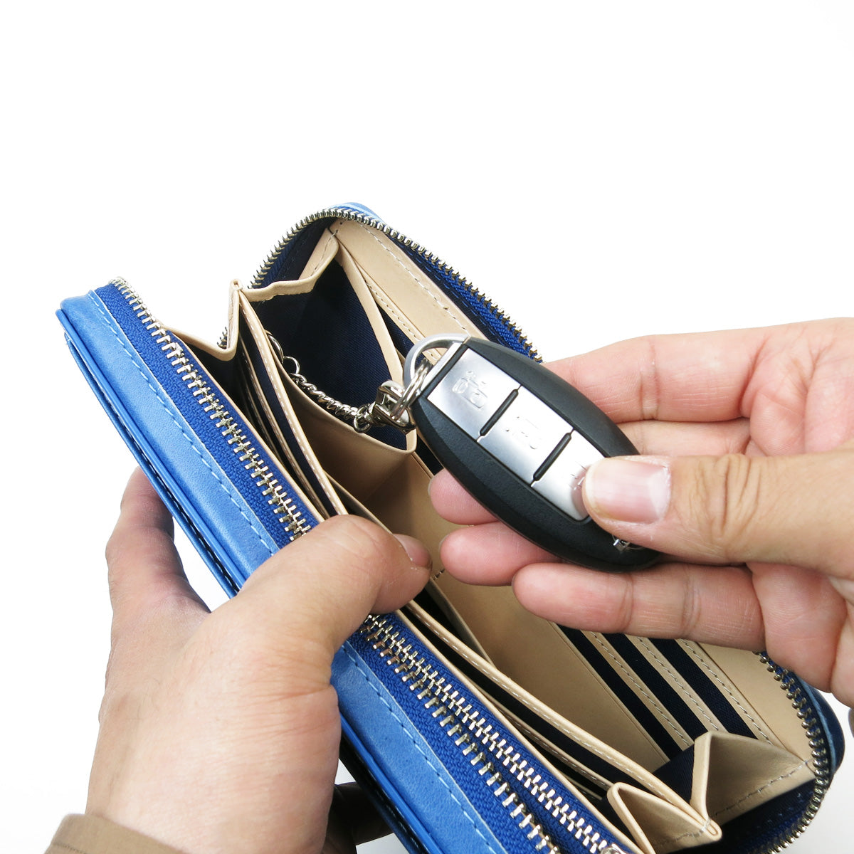 藍染め レザー ラウンドファスナー マルチケース ZYS085