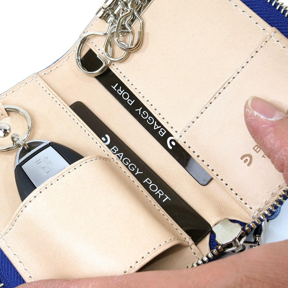 Indigo-dyed leather smart key case ZYS093