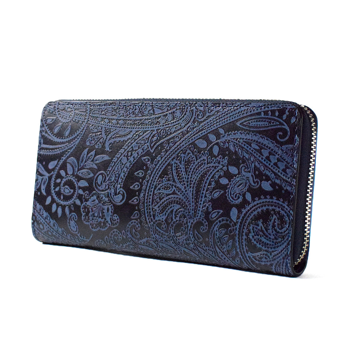 Indigo dyed x Paisley round zipper long wallet ZYS197