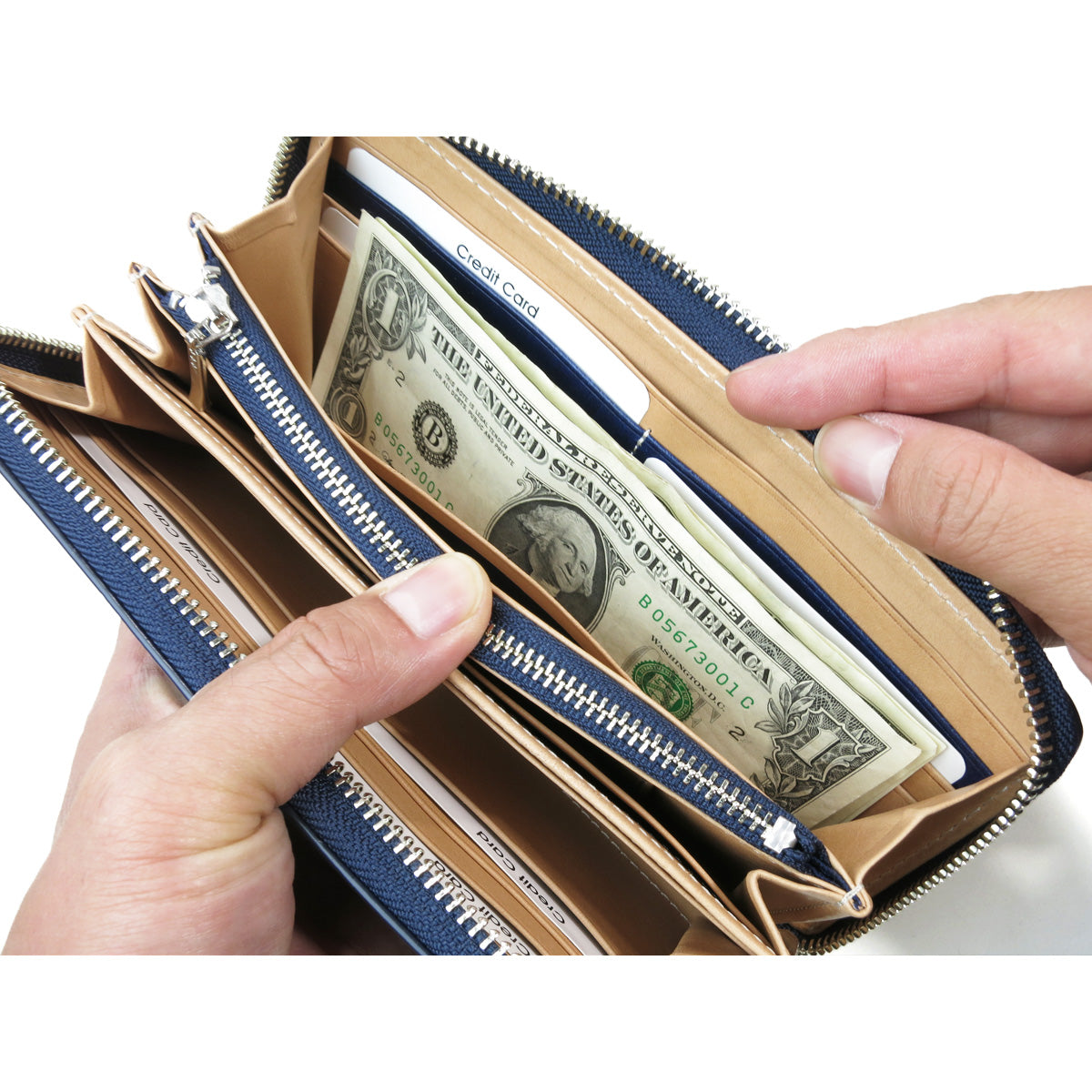 藍染め×ペイズリー ラウンドファスナー 長財布 ZYS197