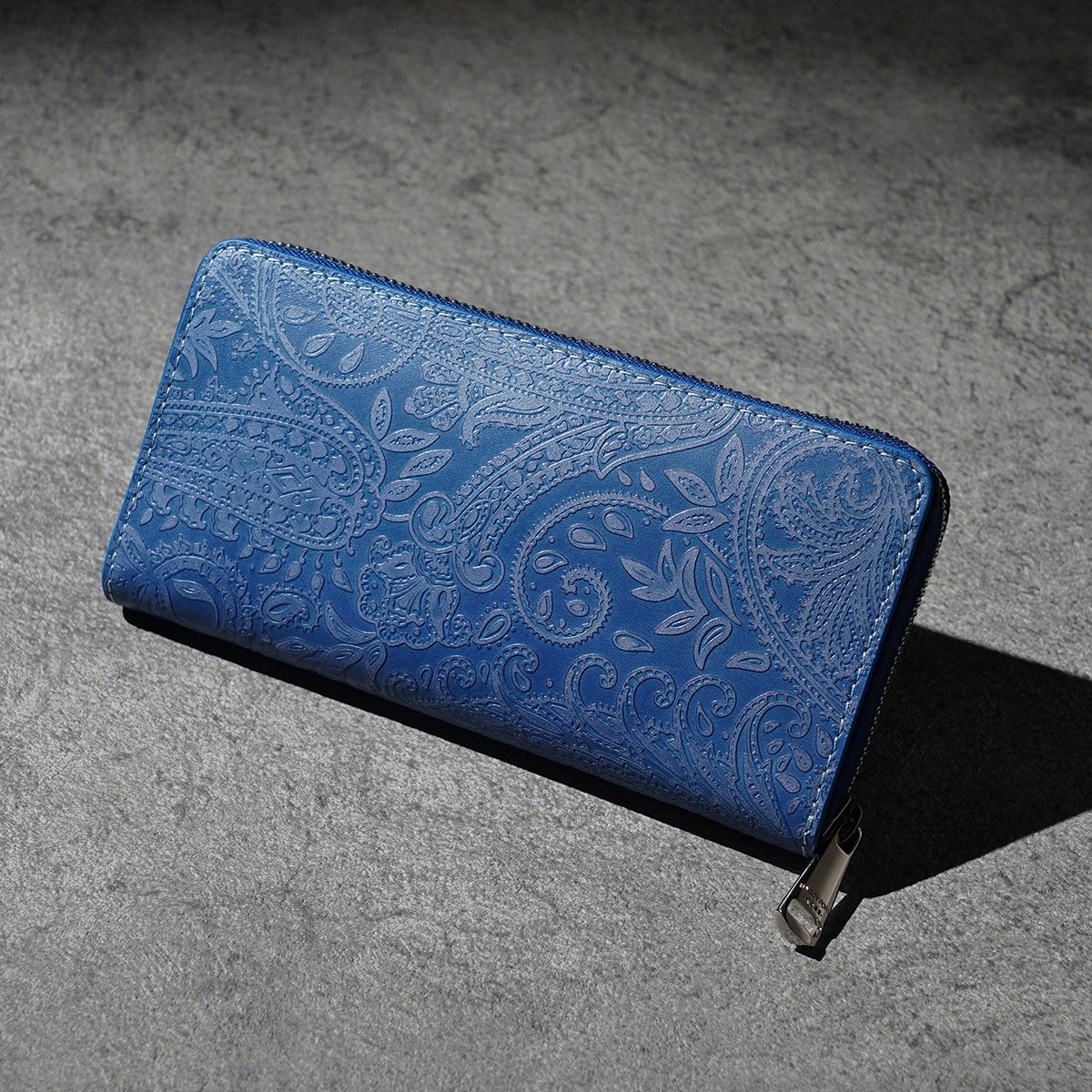 藍染め×ペイズリー ラウンドファスナー 長財布 ZYS197