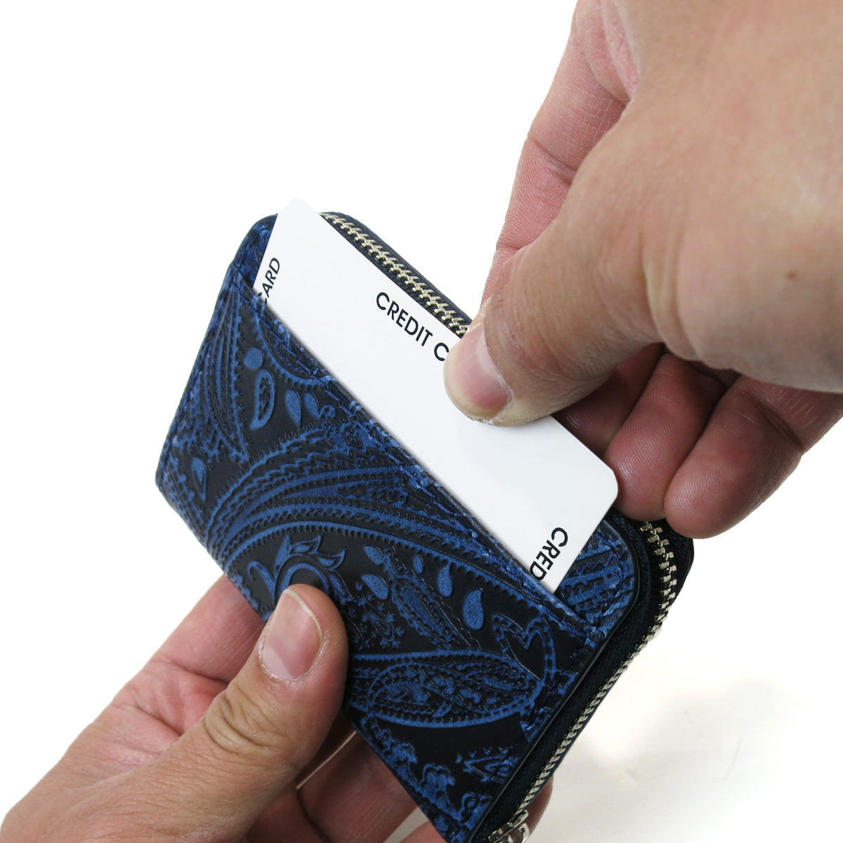 藍染め×ペイズリー ラウンドファスナー 小銭入れ ZYS199