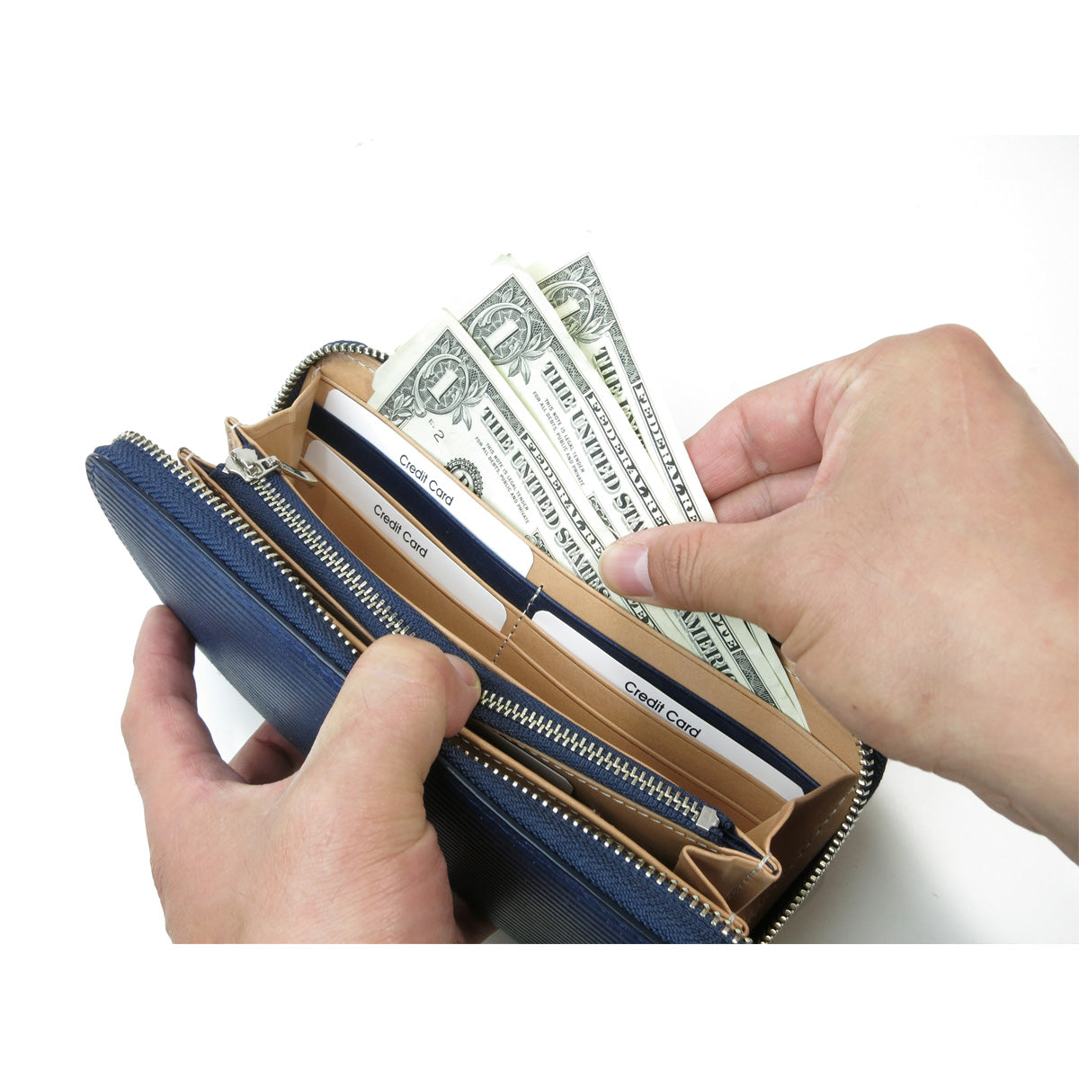 藍染め×ストレート ラウンドファスナー 長財布 ZYS297