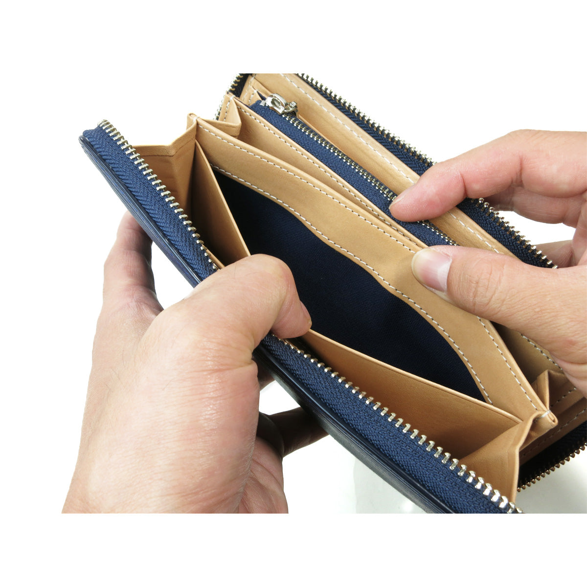 藍染め×ストレート ラウンドファスナー 長財布 ZYS297