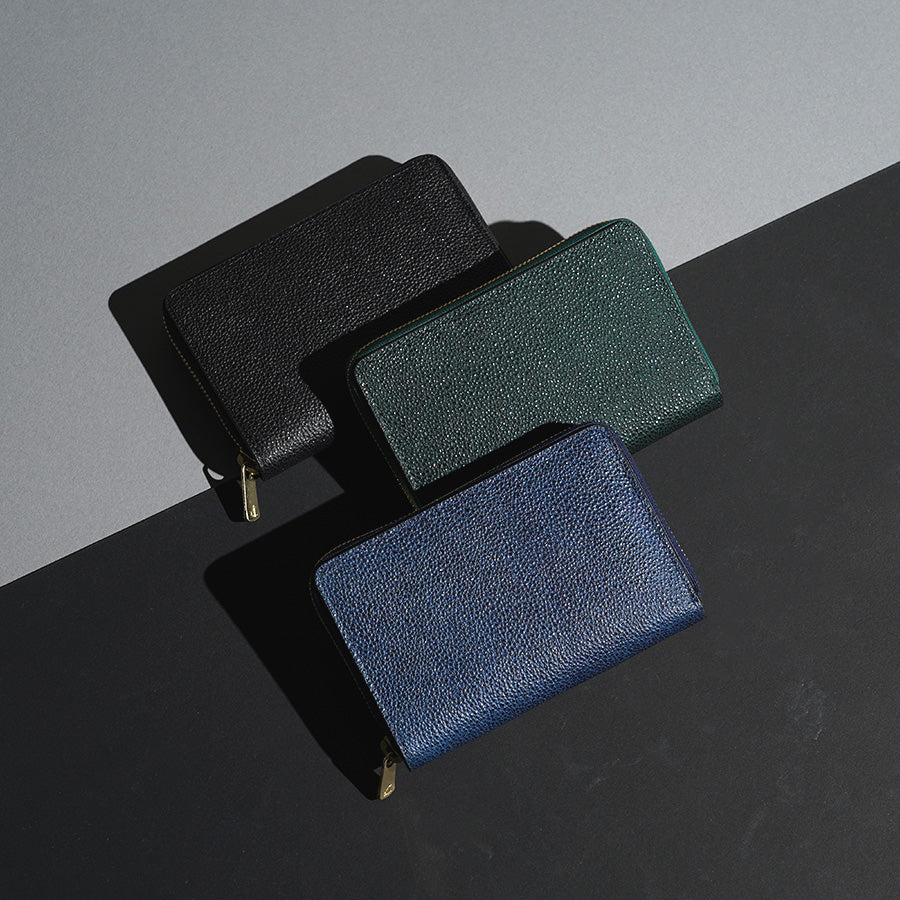 姫路 黒桟革 ラウンドファスナー ハーフ財布 ZYS391