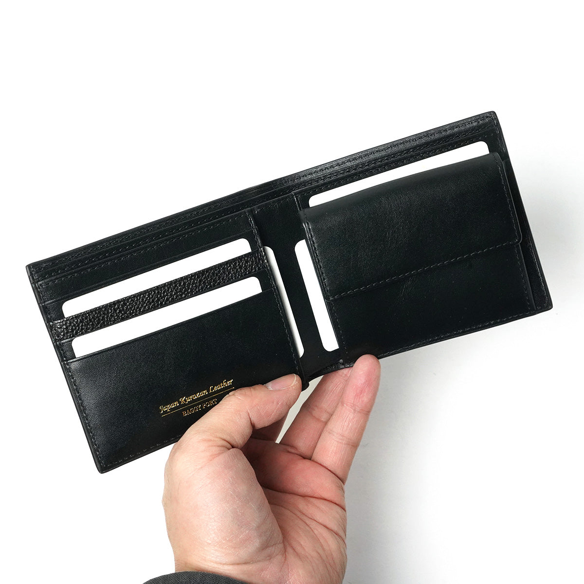 姫路 黒桟革 二つ折り財布 ZYS392