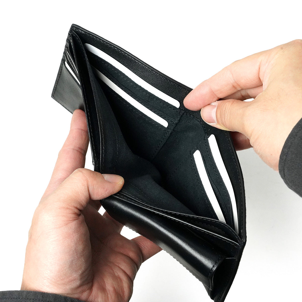 姫路 黒桟革 二つ折り財布 ZYS392