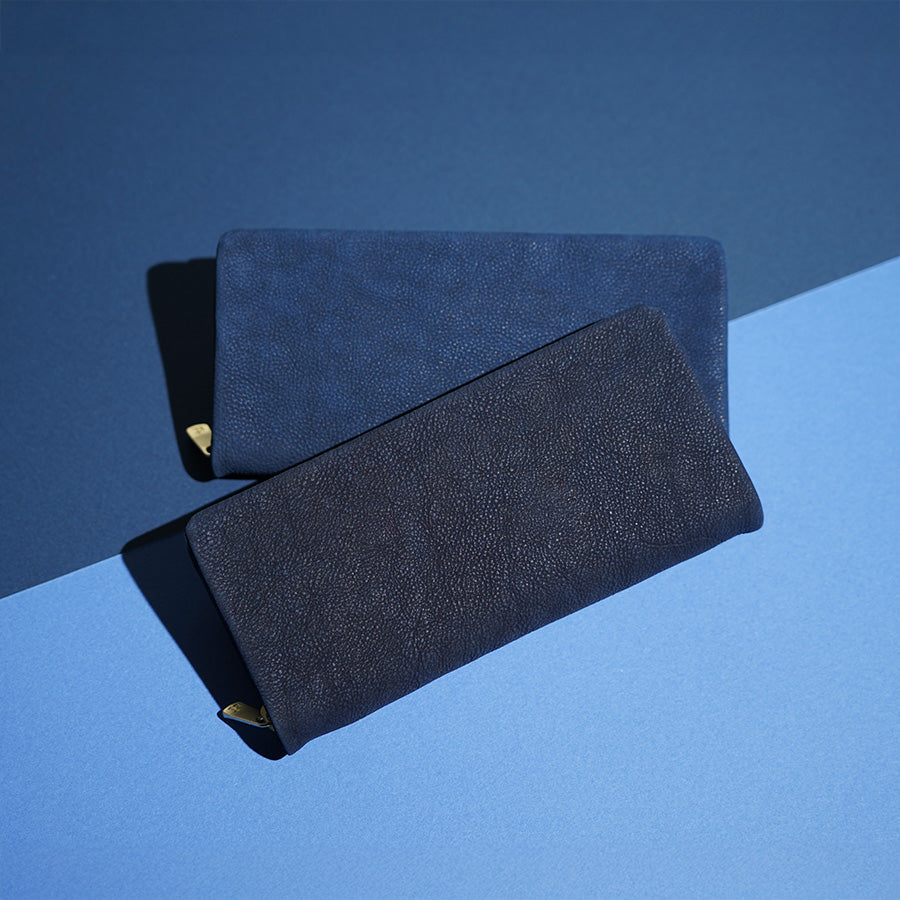 Indigo-dyed nubuck round zipper long wallet ZYS490