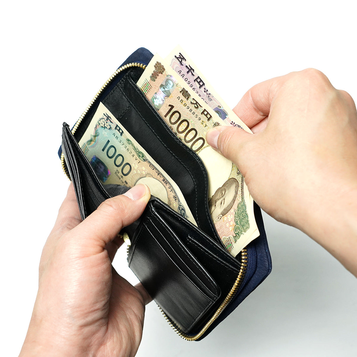 blue_may4ボルドーXS 藍染め ヌバック ラウンドファスナー ハーフ財布 ZYS491