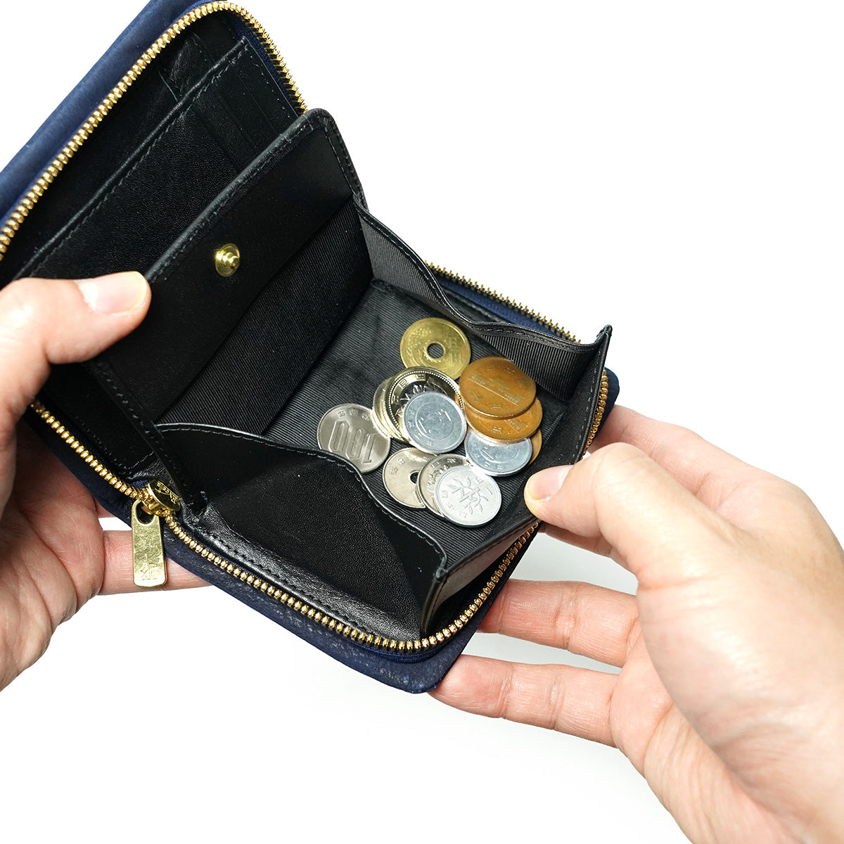 藍染め ヌバック ラウンドファスナー ハーフ財布 ZYS491