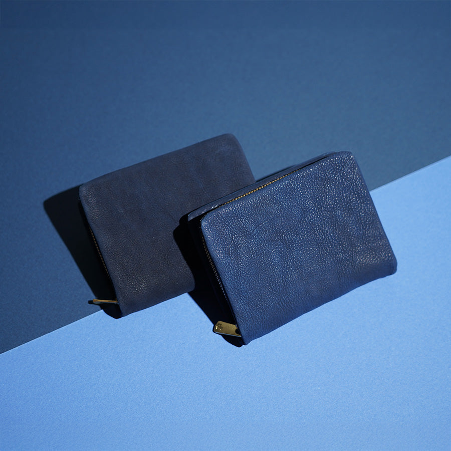Indigo-dyed nubuck round zipper half wallet ZYS491