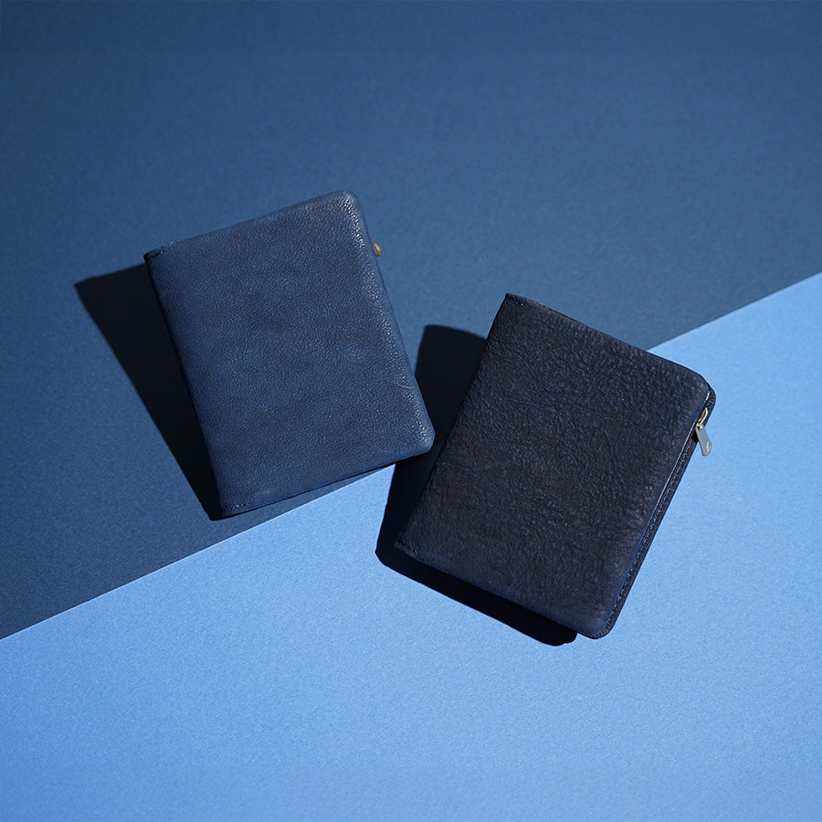Indigo-dyed nubuck compact half wallet ZYS492